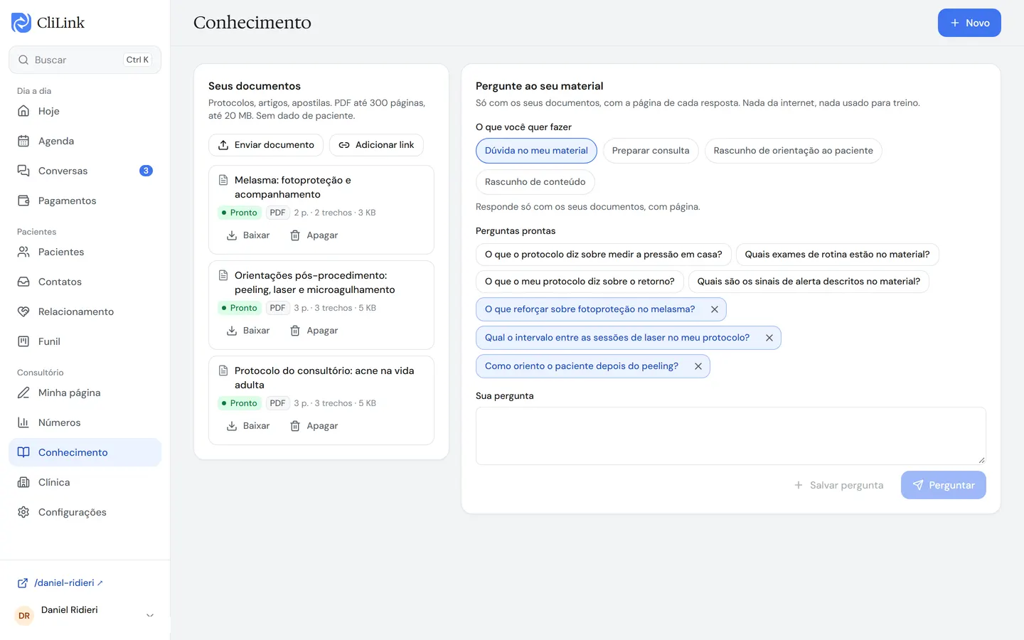 Base de conhecimento com respostas que citam a fonte